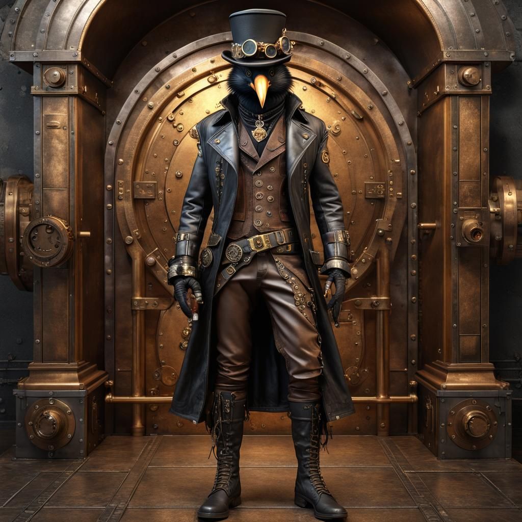 Steampunk raven bank robber in the vault - AI Generated Artwork ...