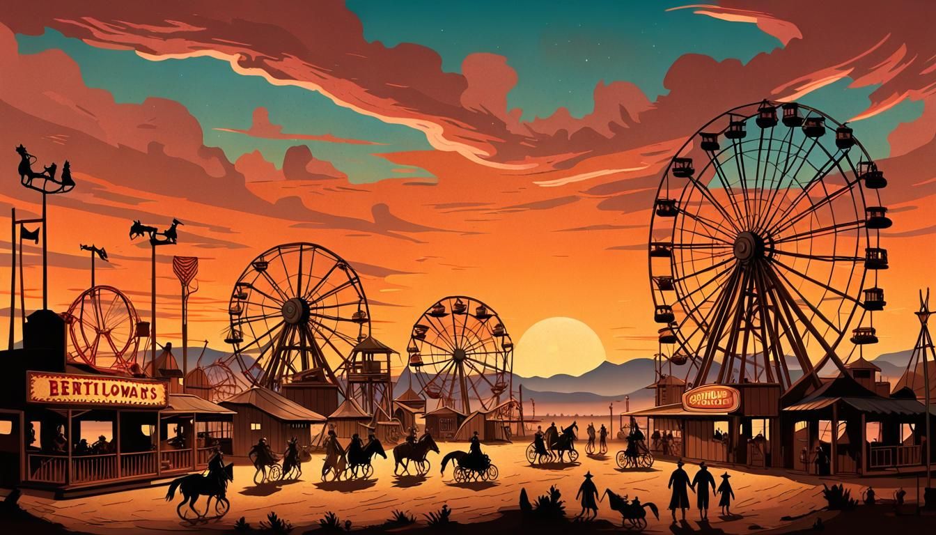 Wild-West-themed amusement park. Golden ratio, silhouette an...