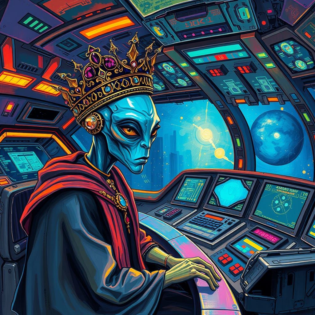 alien wearing a crown