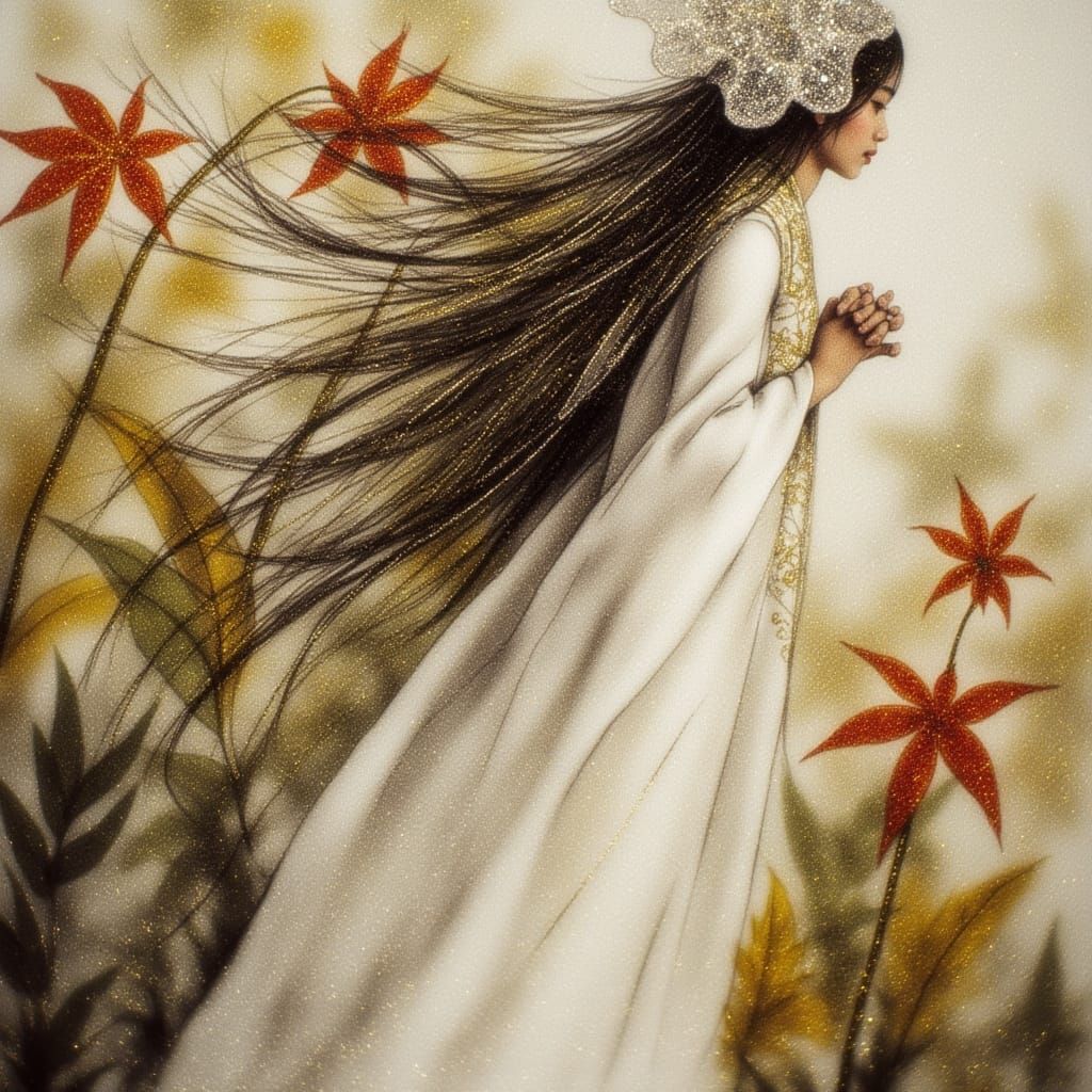 Whimsical sweet elven portrait, by Chris Ofili, Aubrey Beardsley <lora:Earth and eastwind:1.0>