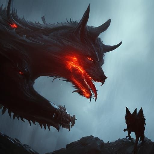 lucifer battling a evil wolf - AI Generated Artwork - NightCafe Creator