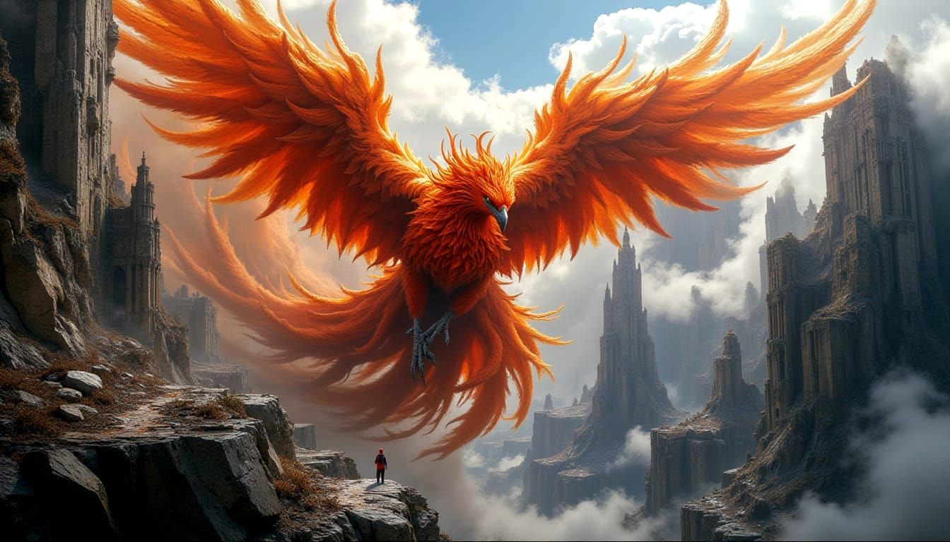 Phoenix over decaying cityscape 🔥🏙️