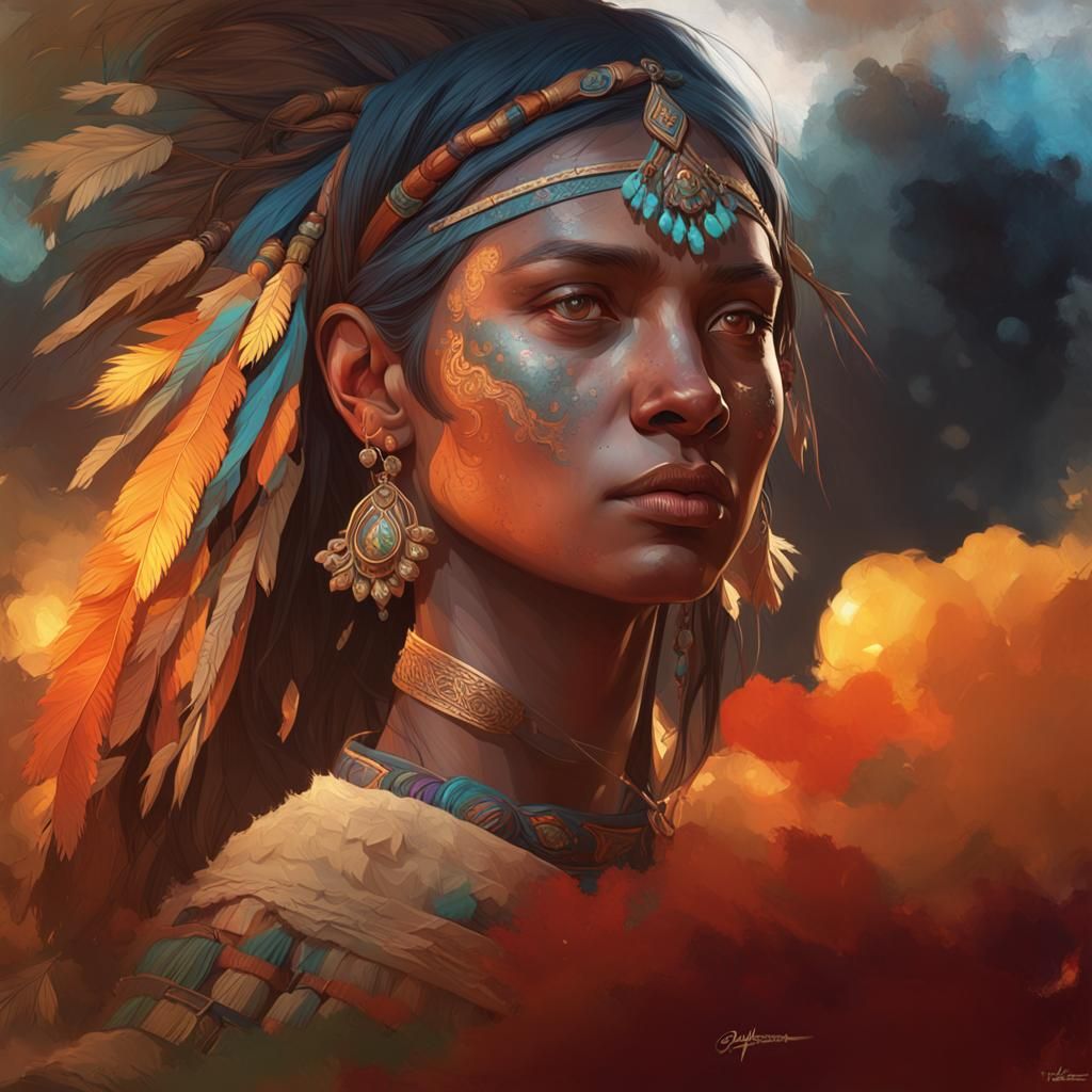amérindienne head and shoulders portrait, 8k resolution conc...