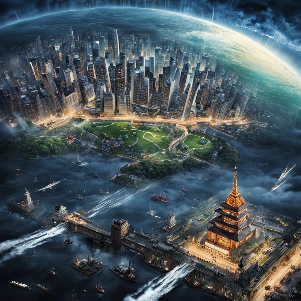 Dynamic Cityscape with Iconic Symbols