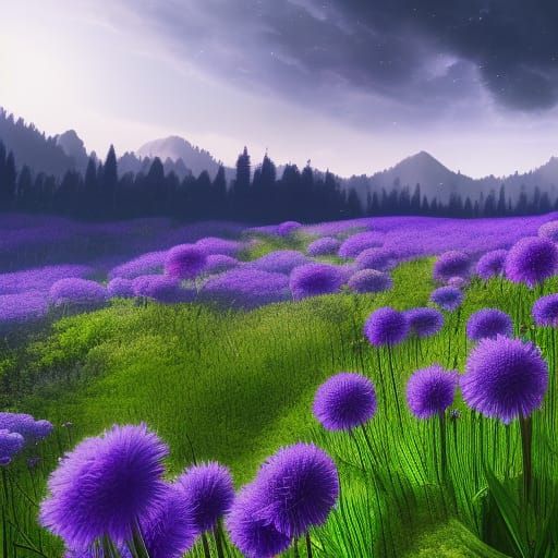 Bachelor Button fields in floral forest, blue bachelor Butto...