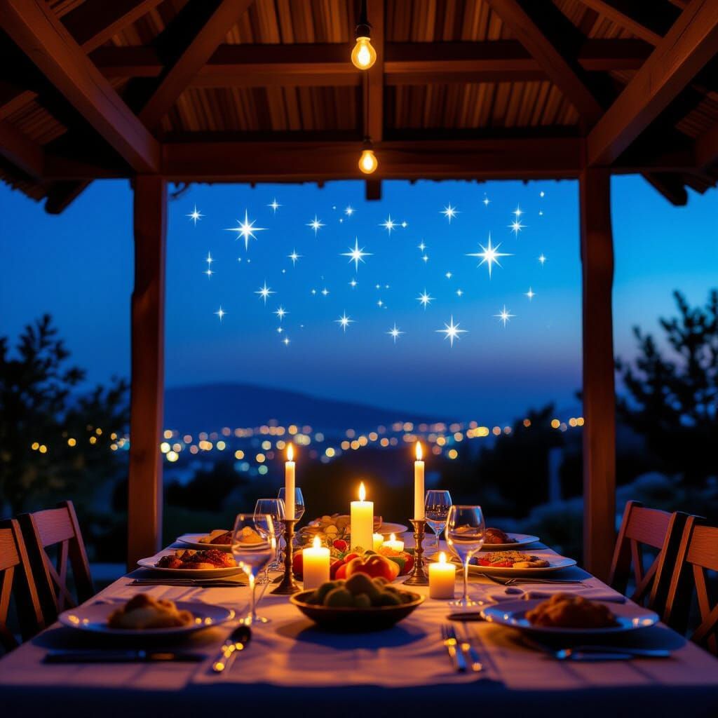 Festive Sukkah Evening Table Setting with Stars