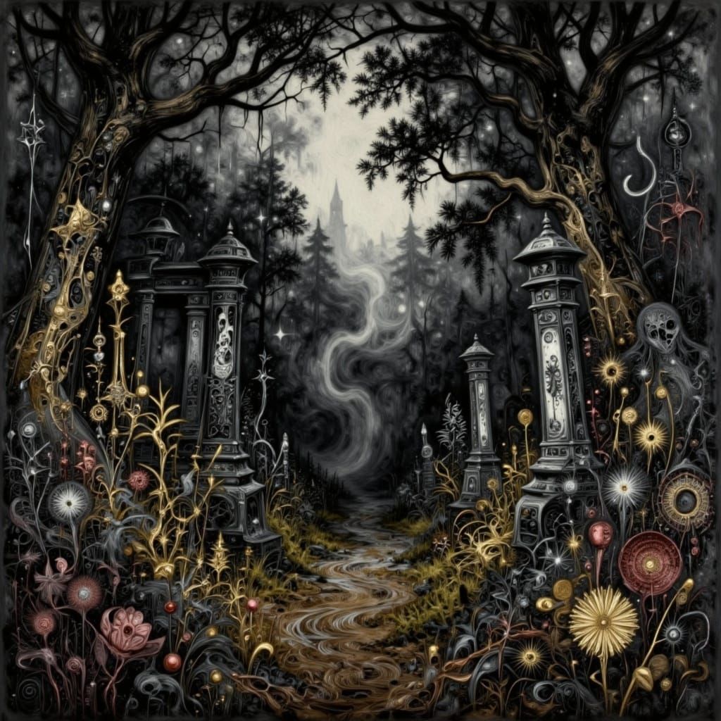 Enchanted Gothic Garden at Midnight in Dark Fantasy Style