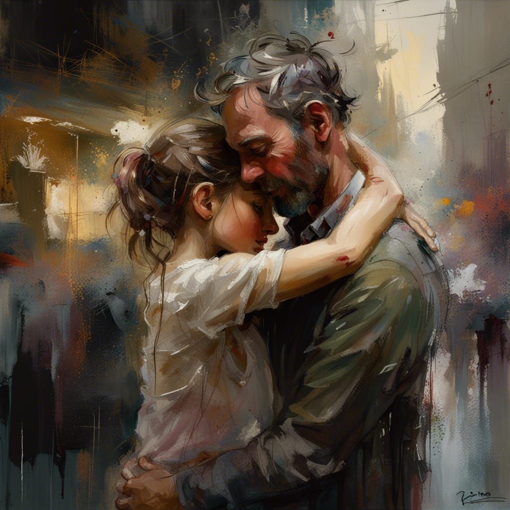 beautiful daughter and father hug