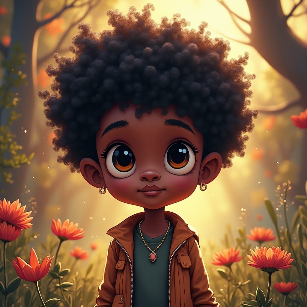 Adorable Dark-Skinned Boy in Dreamlike Fantasy Art
