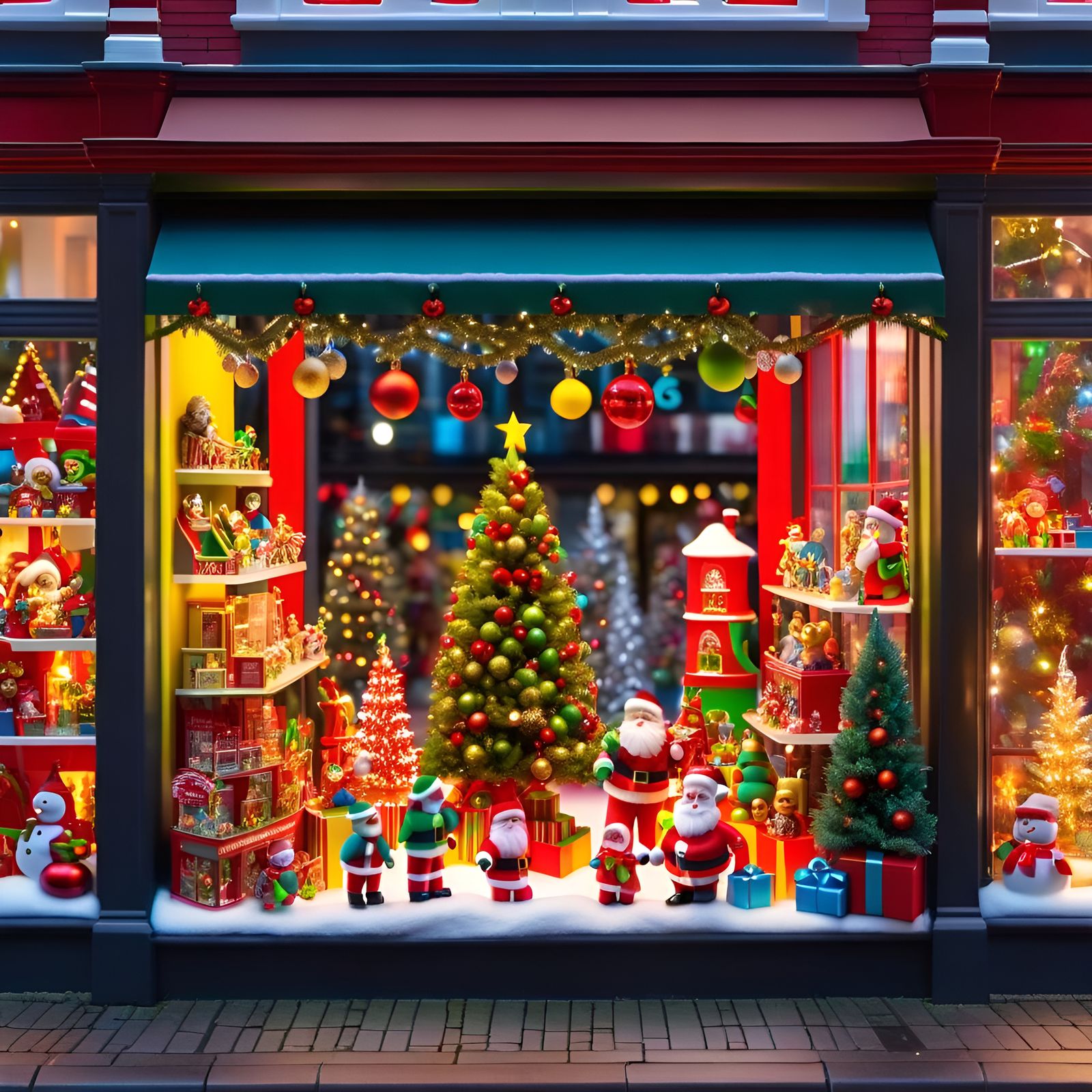 A colorful toy store window display  by @Fredericco