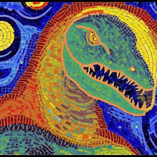 quantum dinosaur mosaic Van Gogh neo-impressionism expressio...