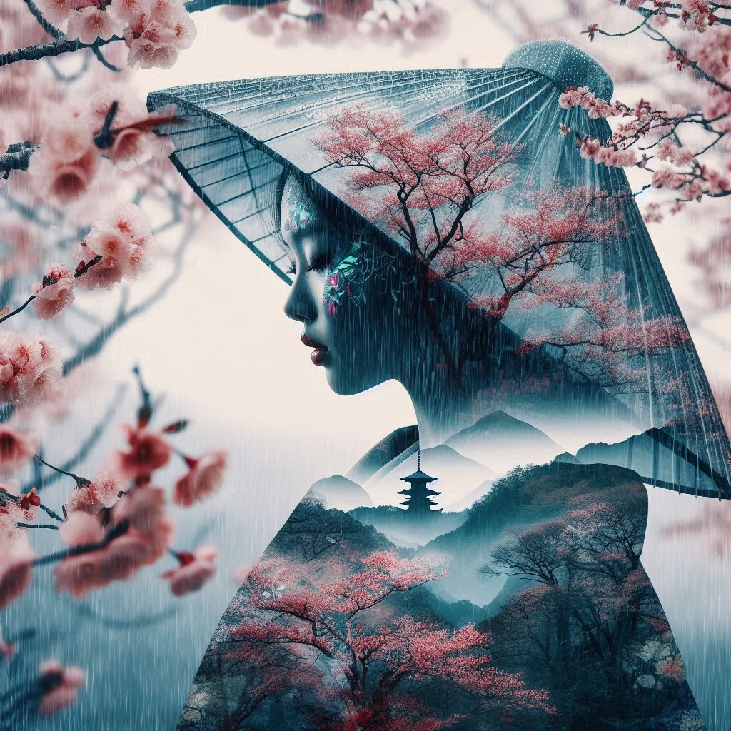 double exposure beautiful fantasy DALL-E 3 portrait landscap...