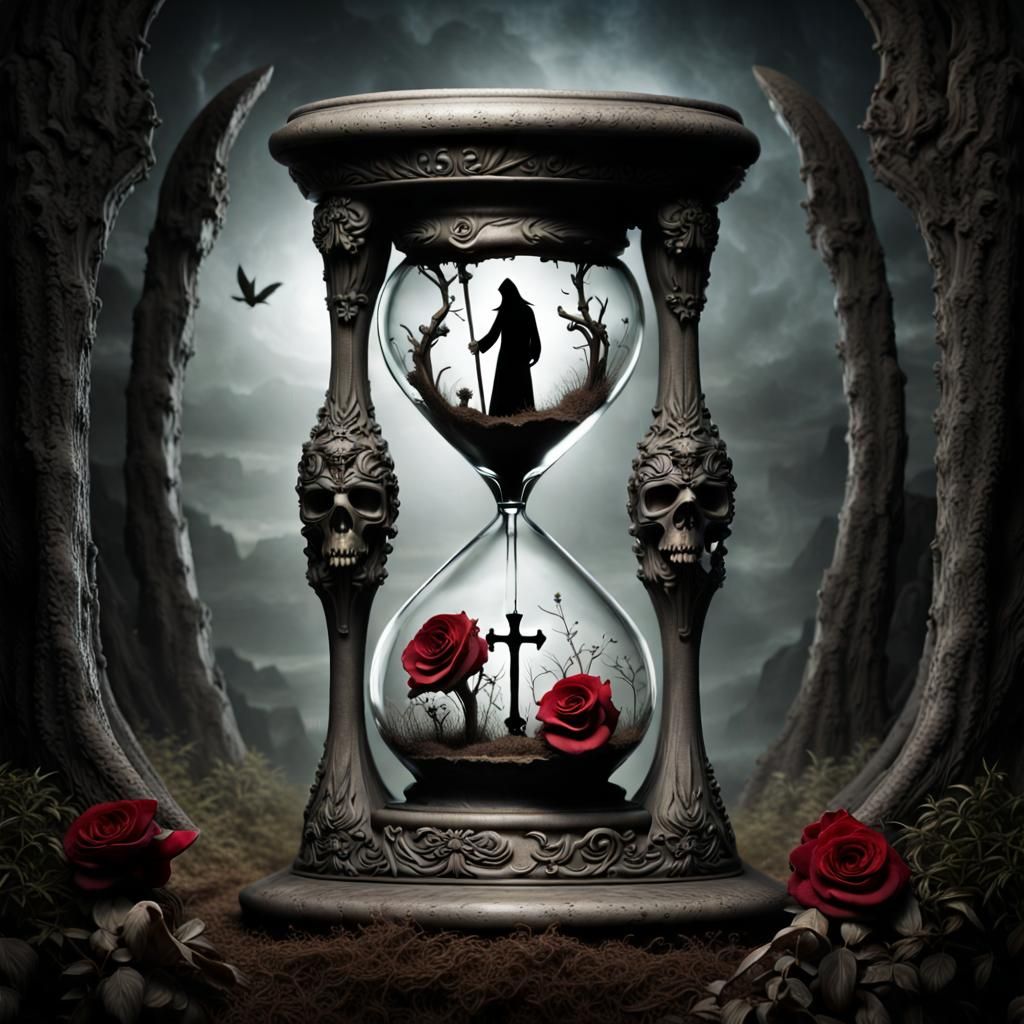 The dichotomy of life and death within an hourglass  by @Andrachiel