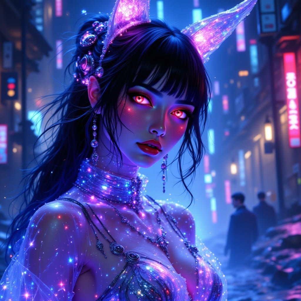 Anime Kitsune Demon in Transparent Race Ambassador Costume