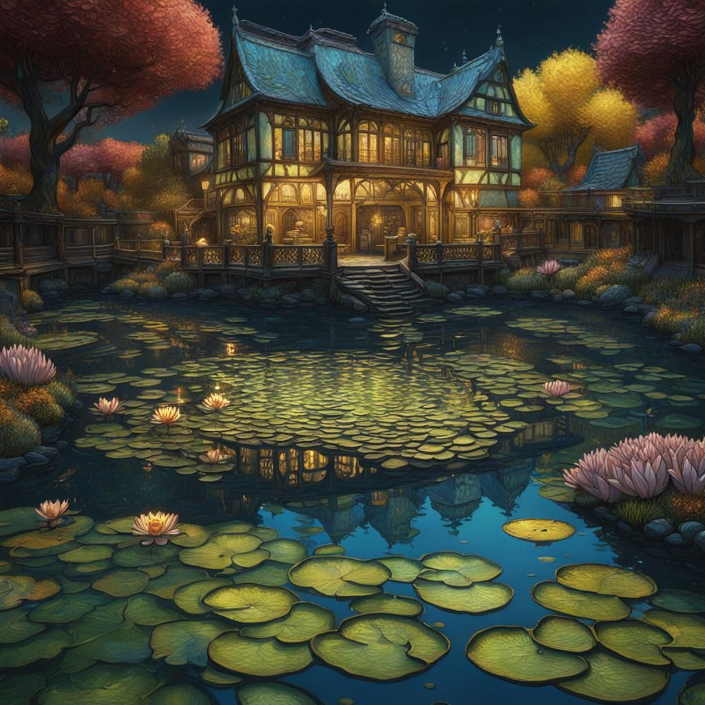 Tea house by the pond