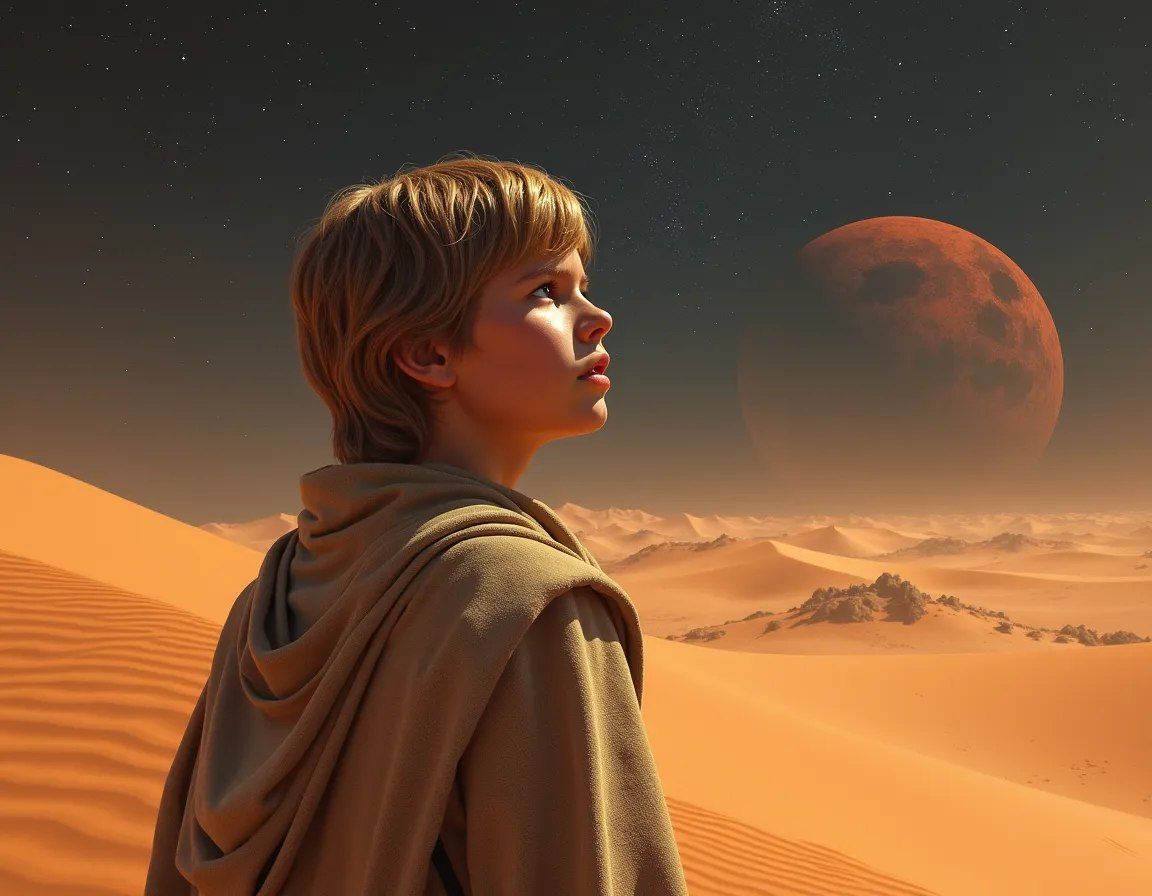 Luke Skywalker working on a moisture farm on Tatooine