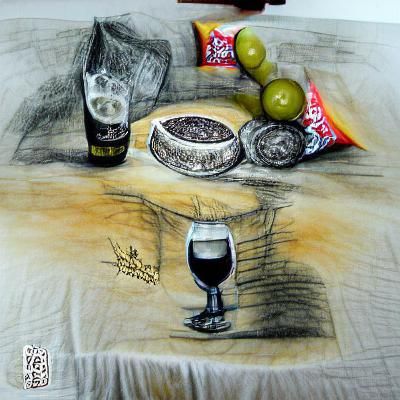 Queso sobre la mesa y una botella de vino