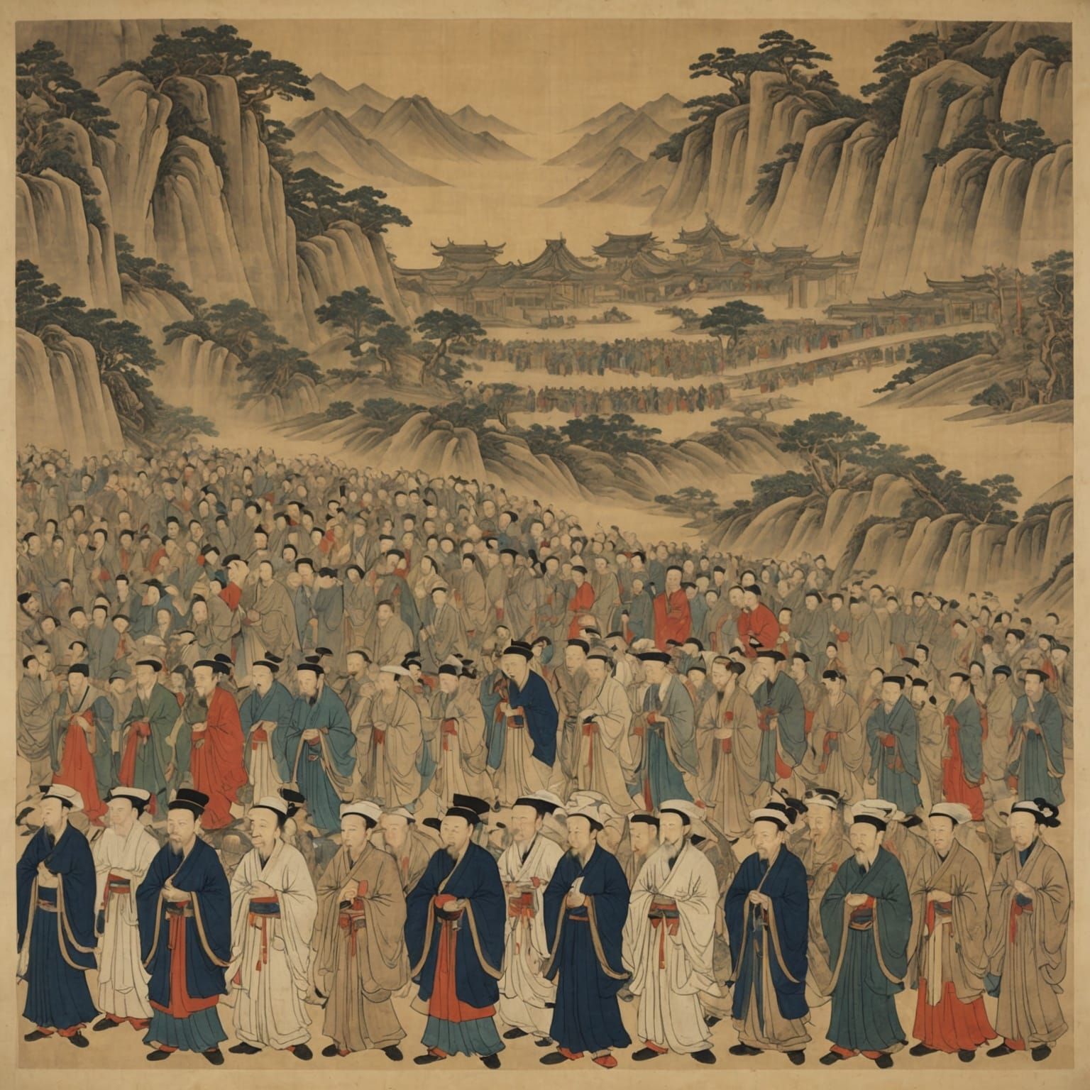 Eighty-Seven Immortals Procession: Ink on Silk Painting