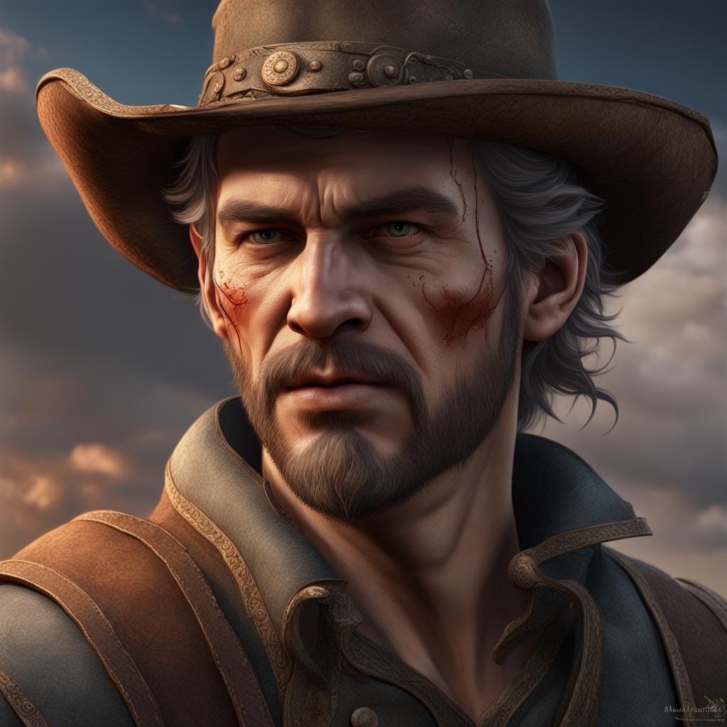 draw a face of a country man, with his face punished by the,...