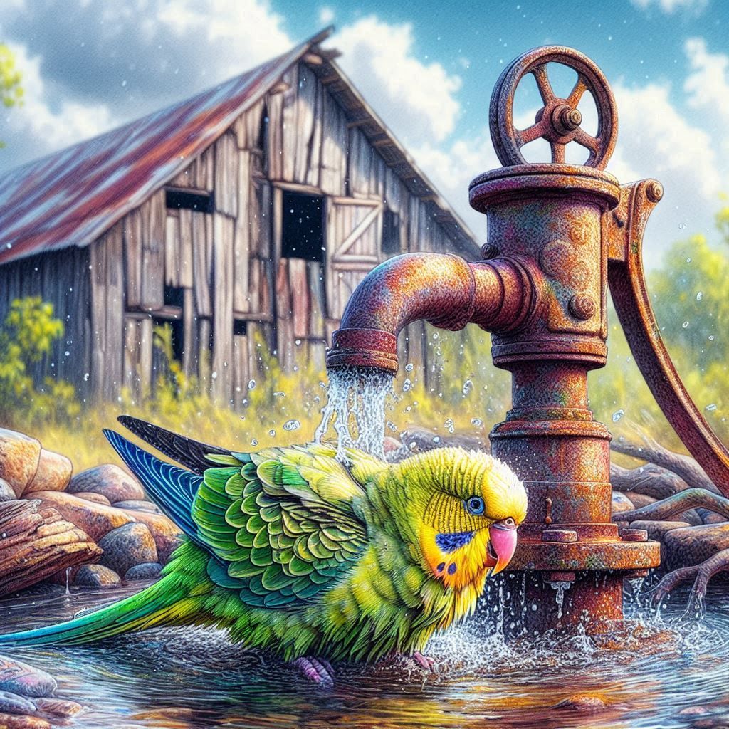 Australian Budgie Bathing