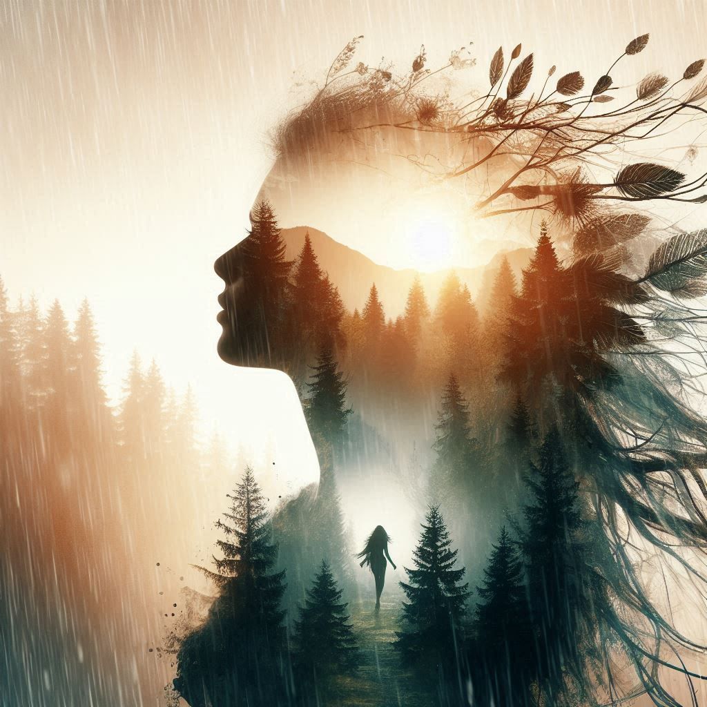 double exposure beautiful fantasy DALL-E 3 portrait landscap...