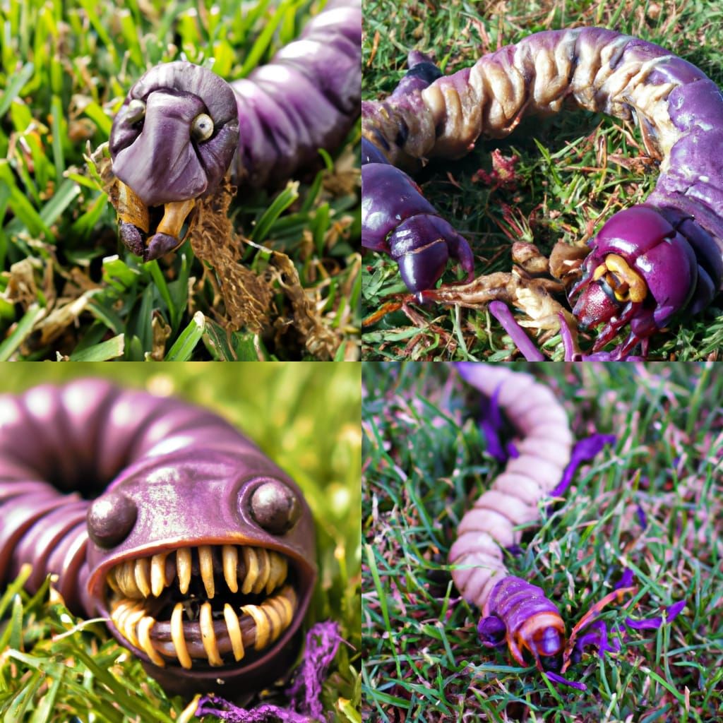 Huge Giant Shriveled Evil Monster Worm With Mandibles And Eyes On