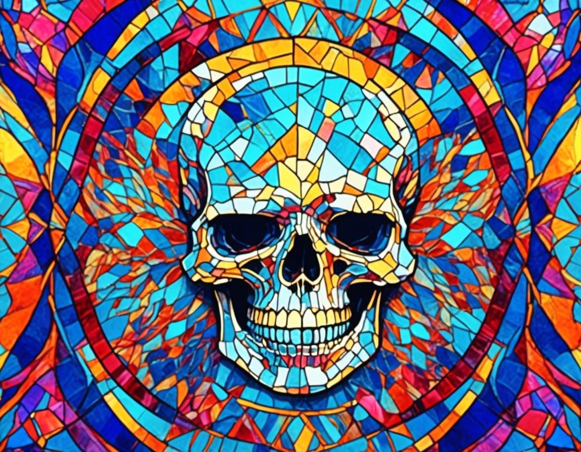  <lora:Stained Glass:1.0> Vaporwave skull