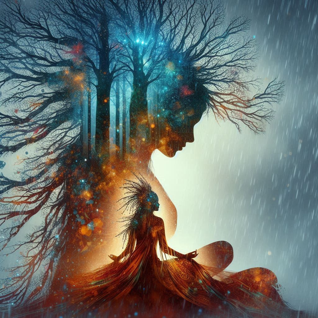 double exposure beautiful fantasy DALL-E 3 portrait landscape..
