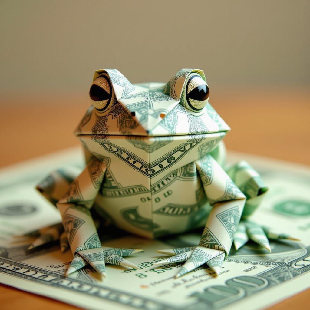 Origami frog made out of dollar bills, Origami paper folds papercraft, made of paper, stationery, 8K ...  by @Mr Mrs Meadows