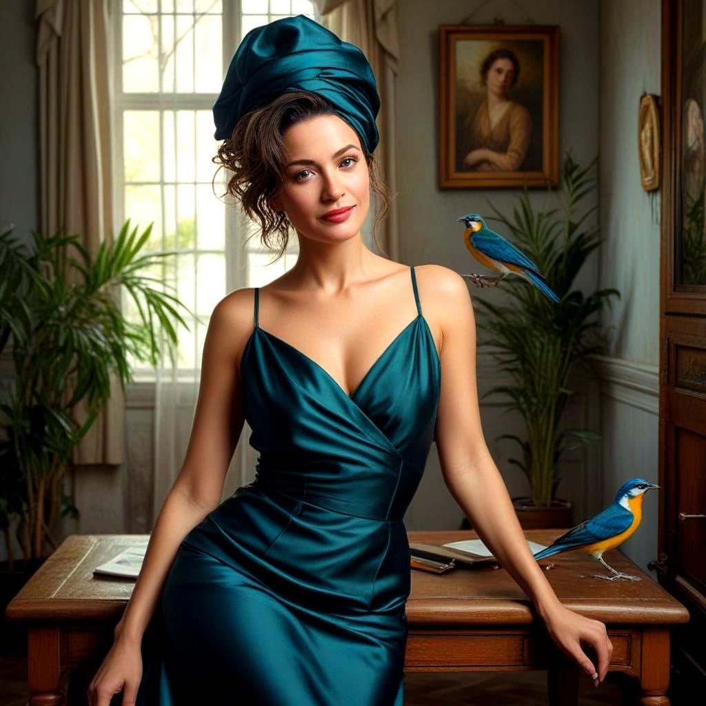 Surrealistic Portrait of Elegant Lady in Dreamlike Surroundi...