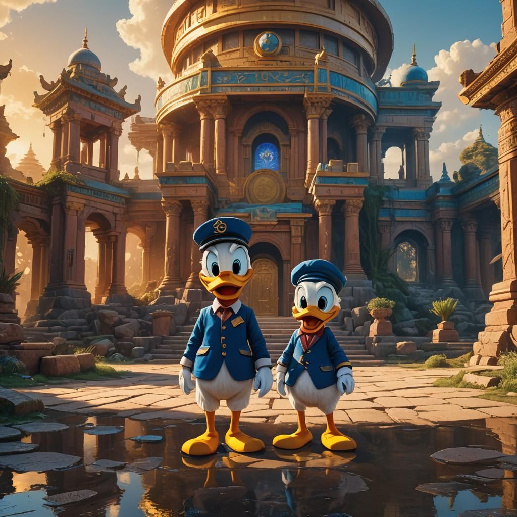 Donald Duck at Ancient Temple: Fantasy Concept Art