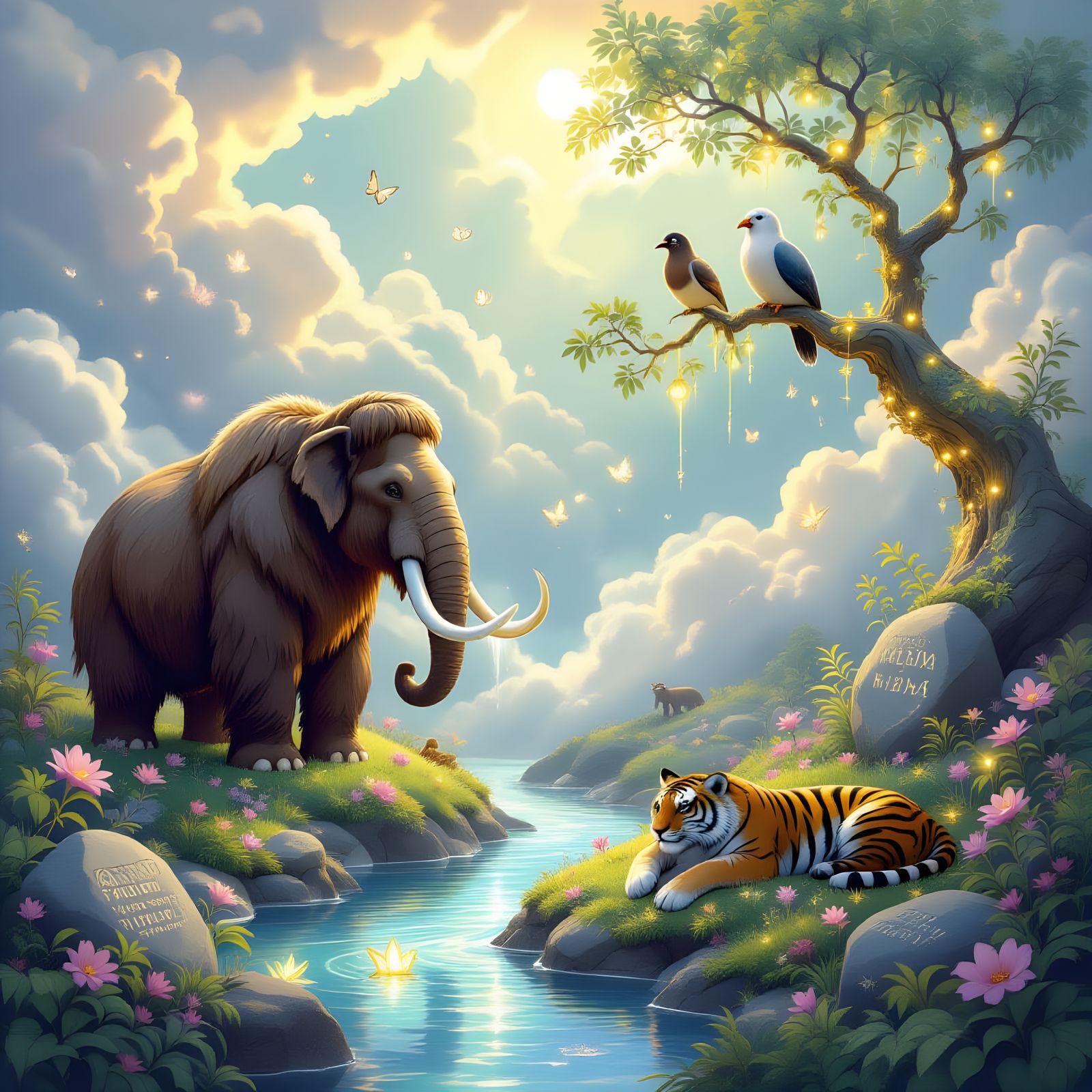 Ethereal Cloud Garden: A Haven for Extinct Animals