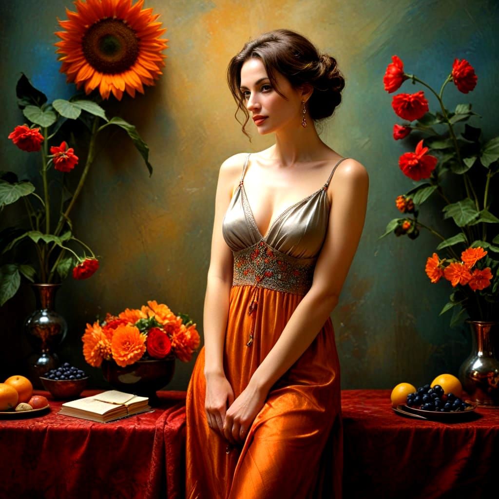 Sophisticated Lady Exudes Inner Peace in Vibrant Portrait
