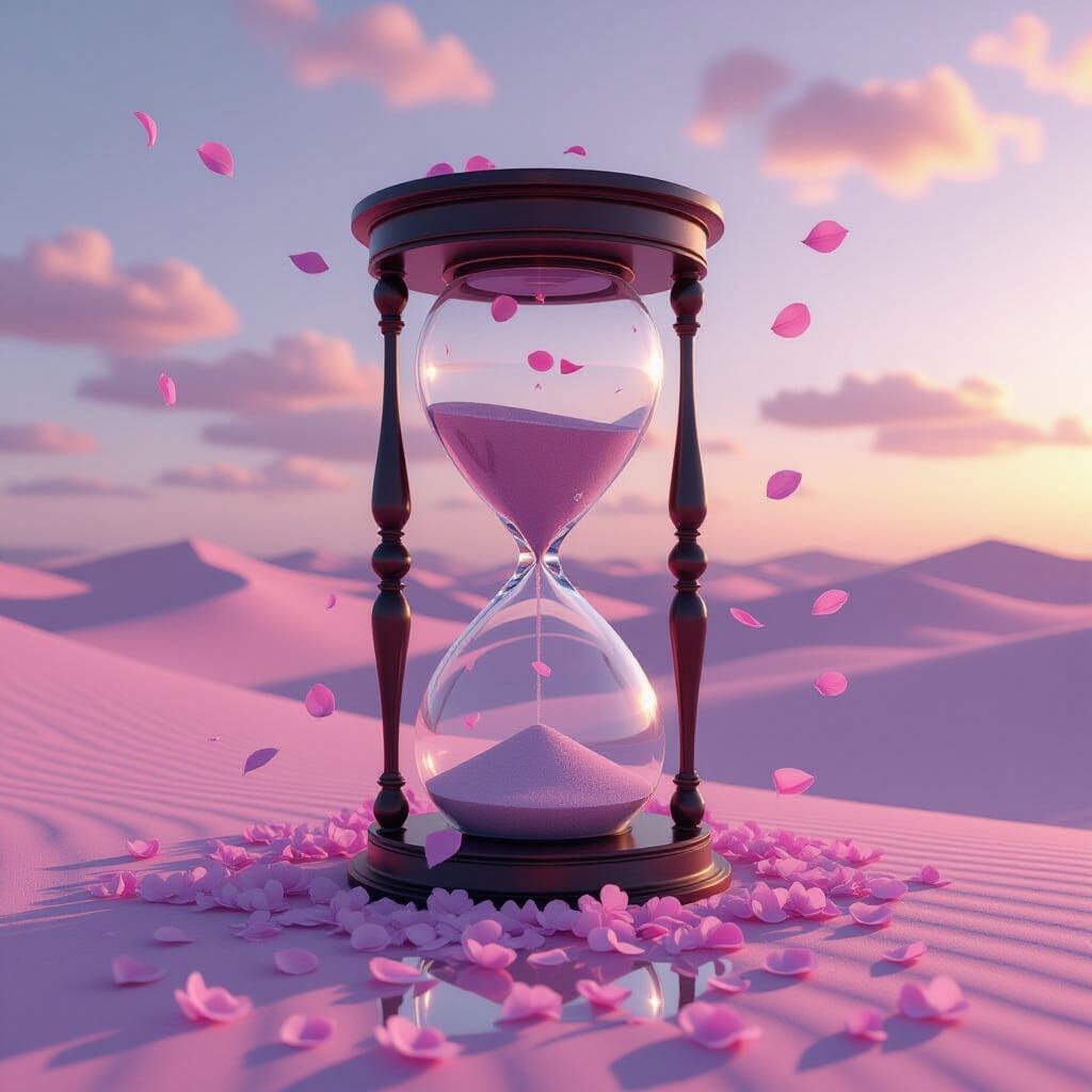 Glass Hourglass in Pastel Desert Landscape