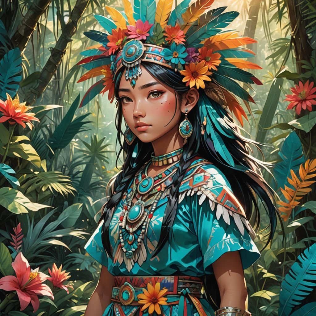 aztec, anime, manga, maya, waifu, lady, woman, aztec girl, V...