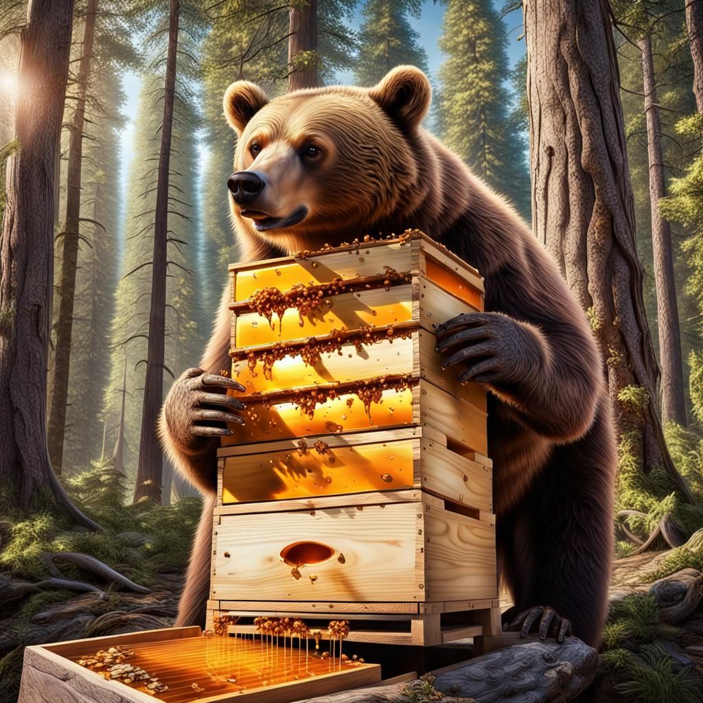 Beehive with a hungry bear  by @Simplybe