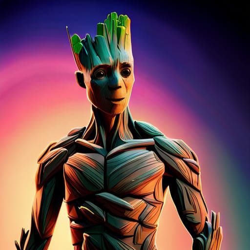 Full body image of Groot from Guardians of the Galaxy 3. Hyperrealistic ...