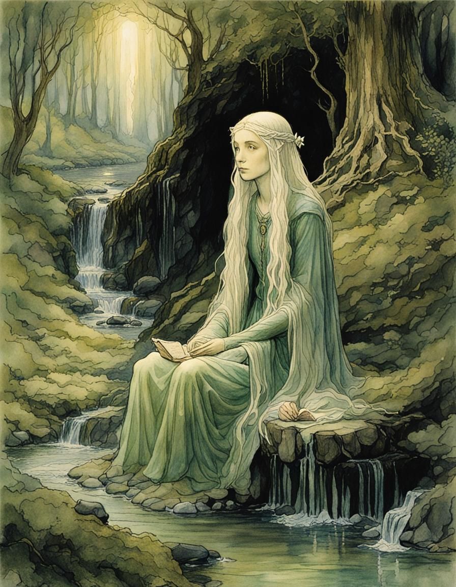 Galadriel's Vigil at Rivendell in Illustrative Style