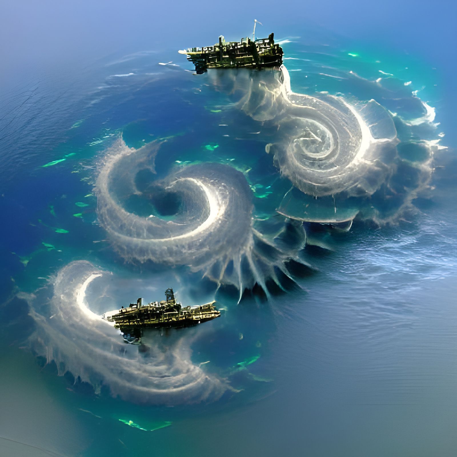 spiral fractal ship in the ocean