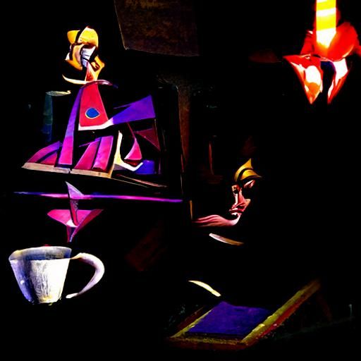 Princess drinking coffee in the night cafe