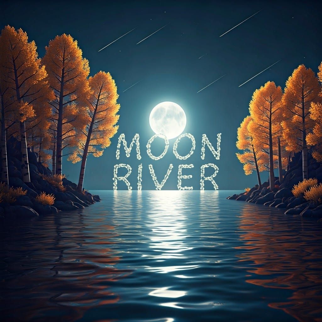 The son title "MOON RIVER" made out of flowing water with as...