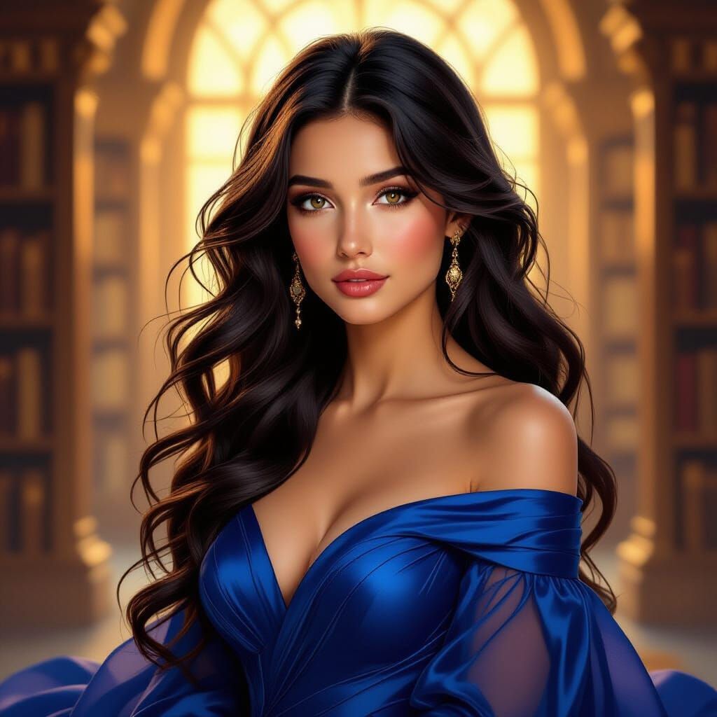 Esther in Sapphire Gown with Golden Hour Glow