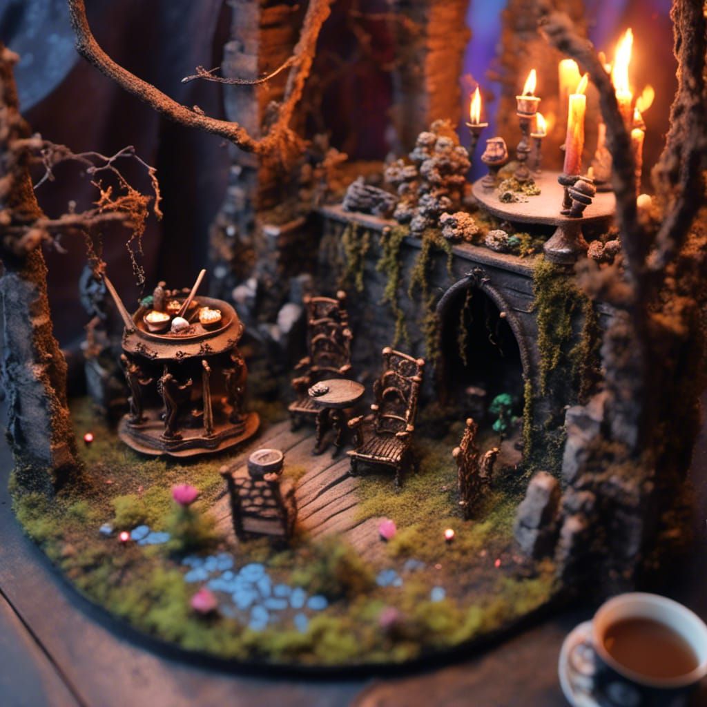  <lora:Hot Cocoa:1.0> witch hunt cup diorama