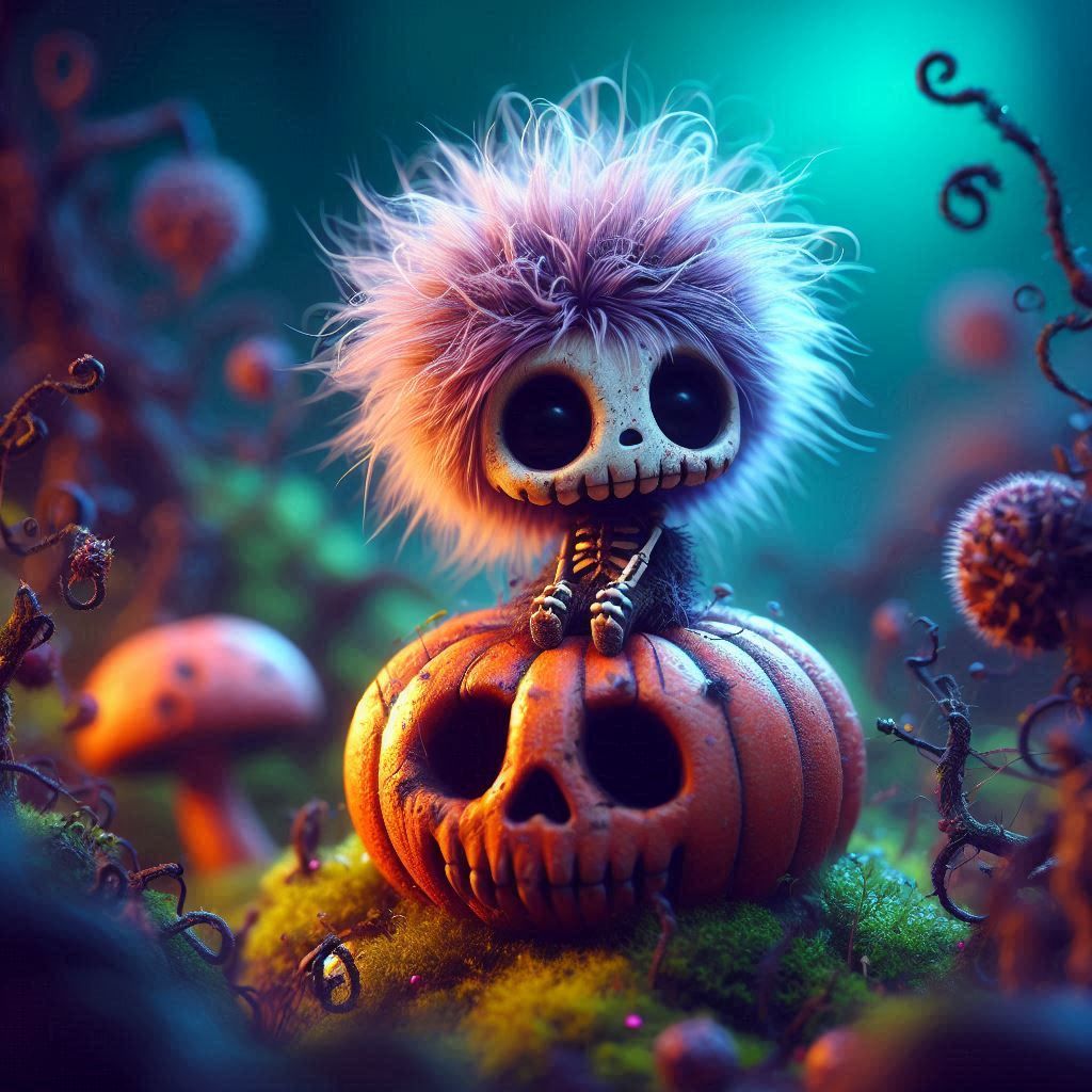 Hairy Skeleton on Pumpkin