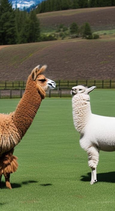 Alpaca fighting Llama