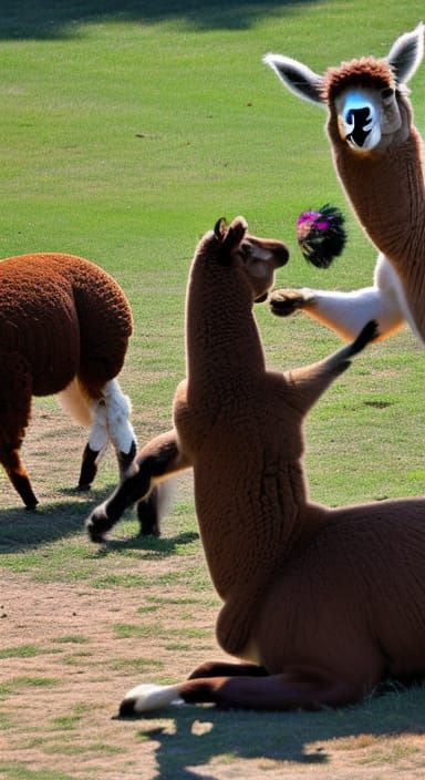 Alpaca fighting Llama