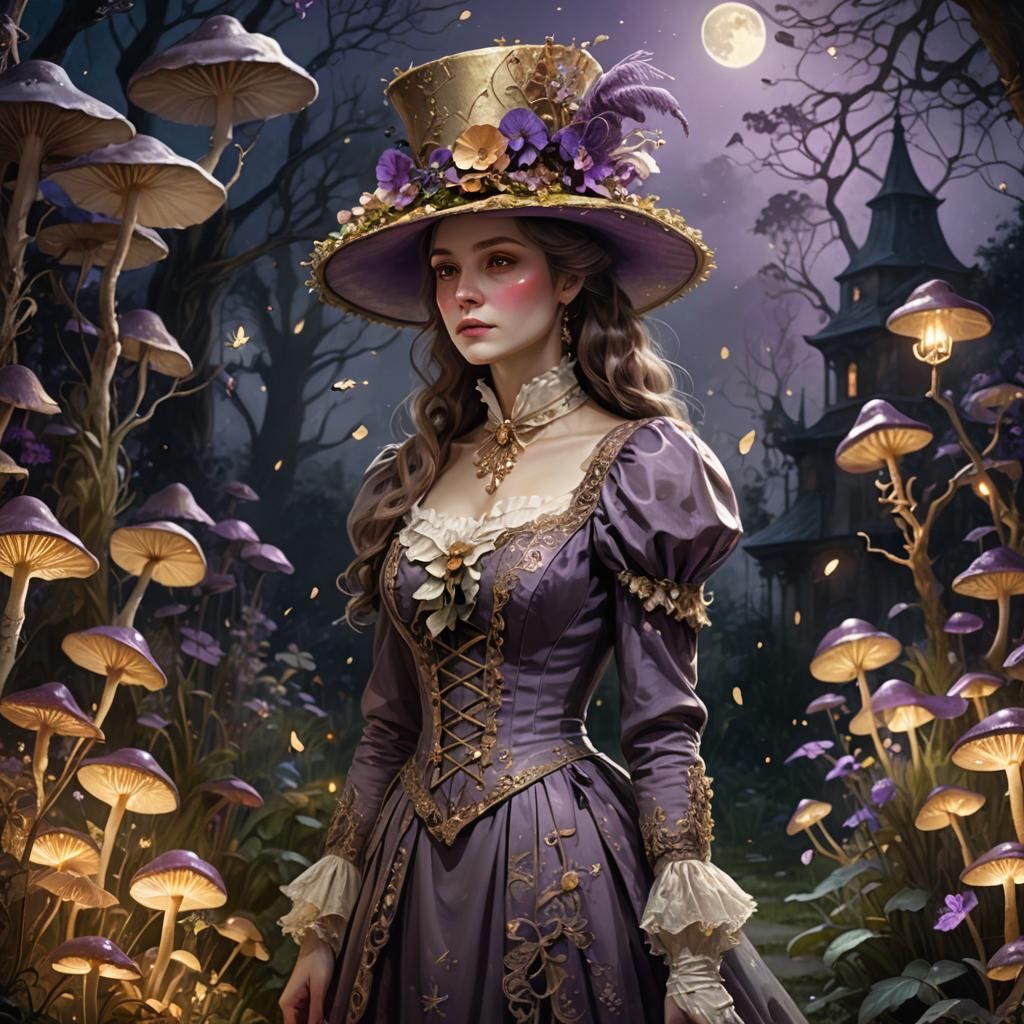 Top hat mixed with sunhat, Mysterious colors with a woman from the 1800s, time traveler  by @Sage 