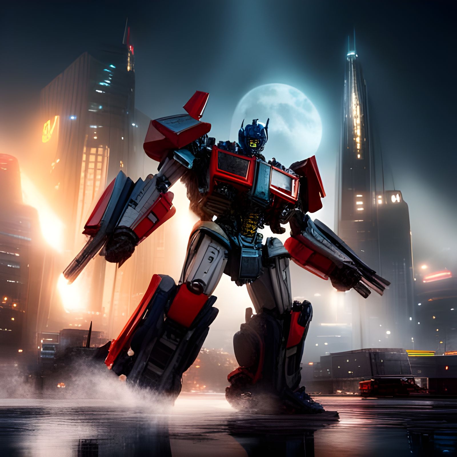 highly detailed transformers and  sci-fi characters battling...