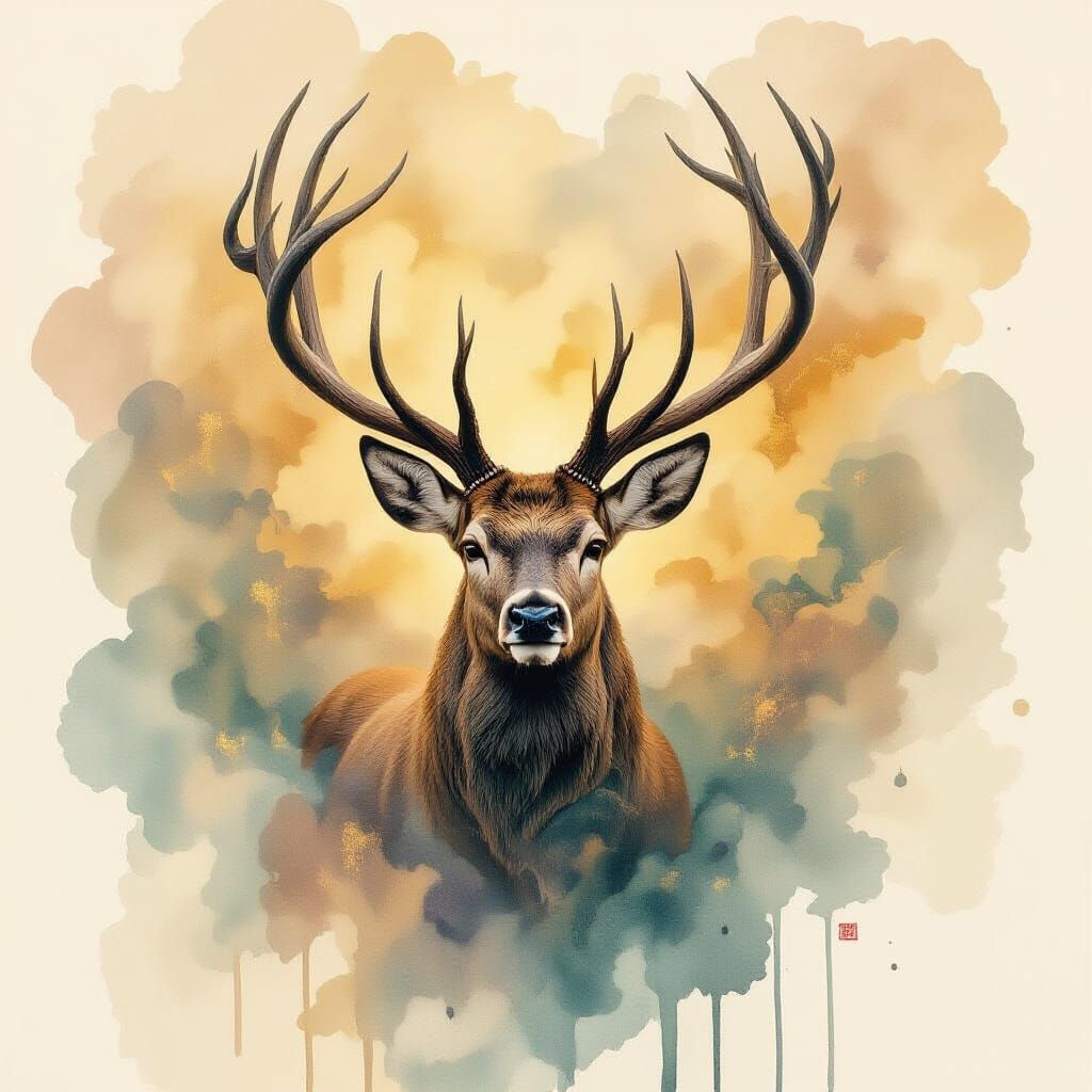 Majestic Deer Dissolving into Colorful Haze