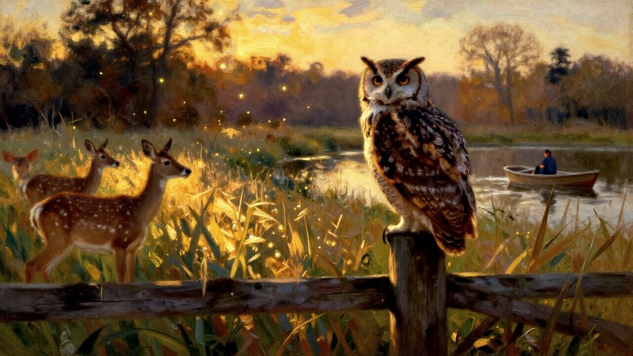 Majestic Owl Over Meadow at Golden Hour, Painterly Realism